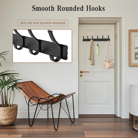 Infixtree 2 Pack Coat Rack Wall Mount, All Metal Wall Hooks for Hanging, Wall Hat Rack with 6 Dual Hooks, Black Coat Hooks for Hat Towel Purse Backpack Baseball Cap Infixtree