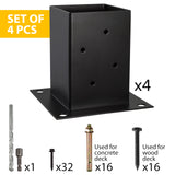 (4 PCS) LADECH 4x4 Post Anchor Base with Bottom Drainage Hole, Black Powder Coated Brackets for Fence Posts, Pergola, Mailbox Post, Come with Wood Screws and Concrete Anchors (4, 4x4) LADECH