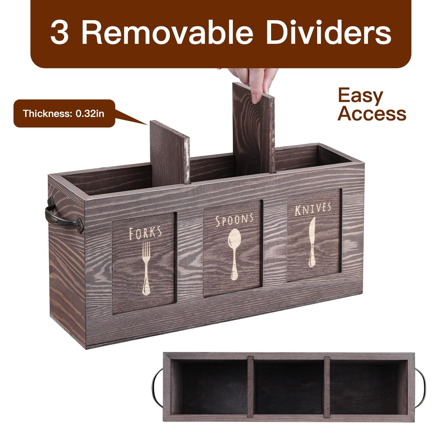 MINCORD Wood Flatware, Cutlery, Kitchen Utensil & Silverware Caddy Organizer Bin Holder for Kitchen Countertop, Perfect for Forks, Spoons, Knives