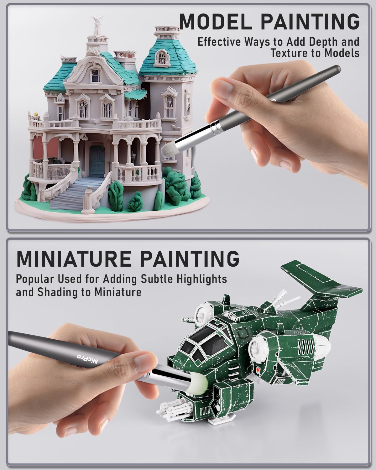 Nicpro Dry Brush Miniature Painting, 7 Sizes Professional Drybrush Set with Storage Box, Hobby Detail Paint Brushes for Tabletop & Wargames Miniature Warhammer 40K Model Painting Nicpro