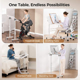 COMHOMA Small Standing Desk Adjustable Height & Tiltable Tabletop, Mobile Stand Up Desk for Laptop, Portable Computer Table for Home Office Work and Walking Pad Treadmill, Height 30.7"-46.4", White COMHOMA