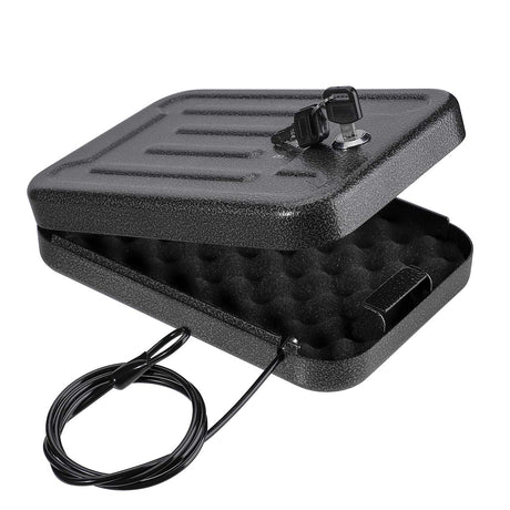 BAGKOOL Portable Security Lock Box - Gun Safety, Money, and Document Safe - Personal Safe Box with Patented 39IN Security Cable and 4 Keys - Ideal for Valuables and Firearms - Size 9.4 * 6.5 * 1.96 IN BAGKOOL