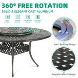 VIVIJASON 9-Piece Patio Furniture Dining Set, Rust-Free Cast Aluminum Outdoor Conversation Set, Include 8 Cushioned Chairs & 61" Round Dining Table with 31" Lazy Susan, Umbrella Hole, Khaki VIVIJASON