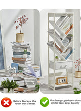 ZEXVIDA Bookshelf with Drawer,10 Tier Tree Bookcase Retro Floor Standing Bookshelves,Tall Wood Bookcases with Cabinet Storage Organizer for Living Room, Bedroom & Home Office, White ZEXVIDA