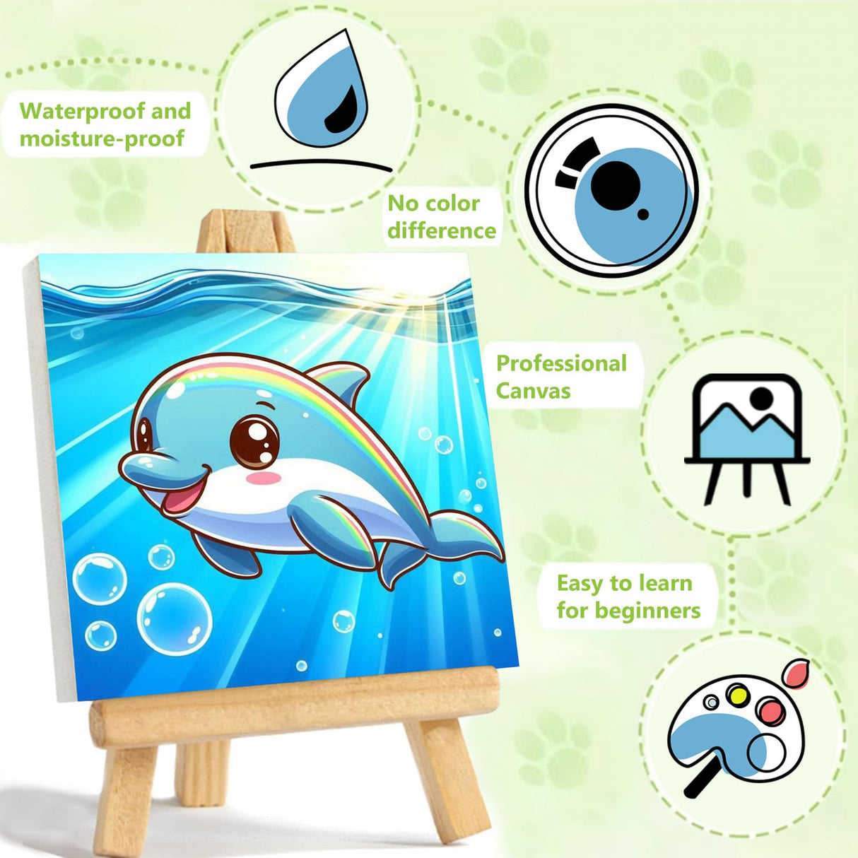 Reivworl Paint by Numbers Kit for Kids with Frame and Easel, Dolphin Paint by Number Kids Age 5-8-12, Paint by Numbers Gifts and Home Decor (8X8 Inch) Reivworl