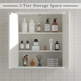 Shintenchi Bathroom Wall Medicine Cabinet with 2 Door, Bathroom Storage Organizer Over The Toilet,Space Saving Storage with 3-Tier Shelves,Solid White Shintenchi