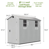 Patiowell 4' x 8' Outdoor Storage Shed with Floor, Plastic Shed Outside Resin Tool Shed with Two Windows and Lockable Door for Backyard Garden Patio Lawn, White (Fit-it Shed) Patiowell