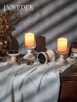 Inweder Wood Pillar Candle Holder: 2Pcs Rustic White Candle Holders for Pillar Candles Wood Candle Holders Distressed Wooden Farmhouse Candle Holder Large Rustic Candle Holder for Fireplace Table Inweder