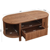 ONBRILL 47.2 Inch Oval Coffee Table with Storage, Mid Century Modern Coffee Table with Drawer, Center Table with Sliding Door and Wood Fluted Handle for Living Room, Walnut ONBRILL