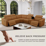 GEBADOL Power Recliner Sectional Sofa, L-Shaped Living Room Furniture Set, Light Brown Leather Sofa, Reclining Sectional Couch with Storage Console/Cup Holder for Living Room/House/Apt GEBADOL