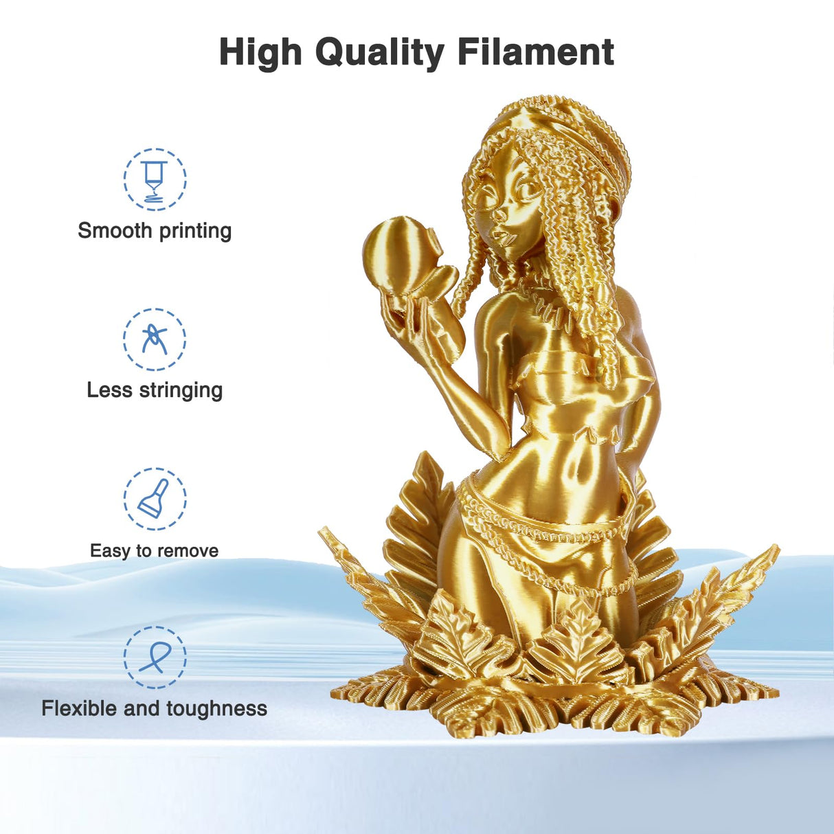 Amoybaby Silk Gold PLA Filament 1.75mm, Shiny Silk PLA 3D Printer Filament High Speed & Clog-Free, Dimensional Accuracy +/- 0.03mm, 1kg(2.2lb), Fits for Most FDM 3D Printers Amoybaby