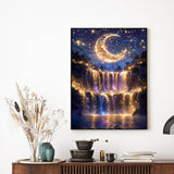 5D Diamond Painting Kits for Adults Beginners, Moonlight Waterfall Diamond Art Kits for Adults, DIY Full Drill Round Moon Landscape Diamond Dots, Home Wall Decor 12x16 Inch Accompany Wind