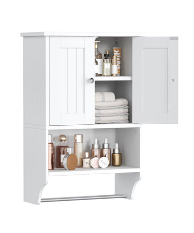 Irontar Small Medicine Cabinet with Towel Bar, Modern Bathroom Wall Cabinet with 2 Lined Doors, Over the Toilet Storage Cabinet with Adjustable Shelf, for Bathroom, Living Room, Kitchen, White CWG018W