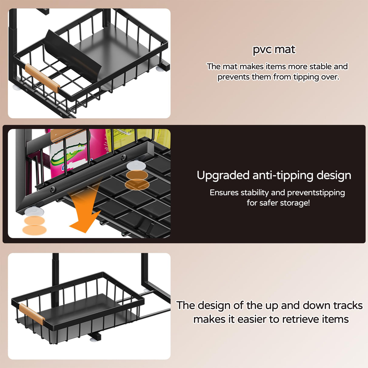 ADBIU Under Sink Organizer, 2 Pack 2 Tier Expandable Height (13.2" - 17.2") Pulling Out Kitchen Bathroom Cabinet Organizers ADBIU