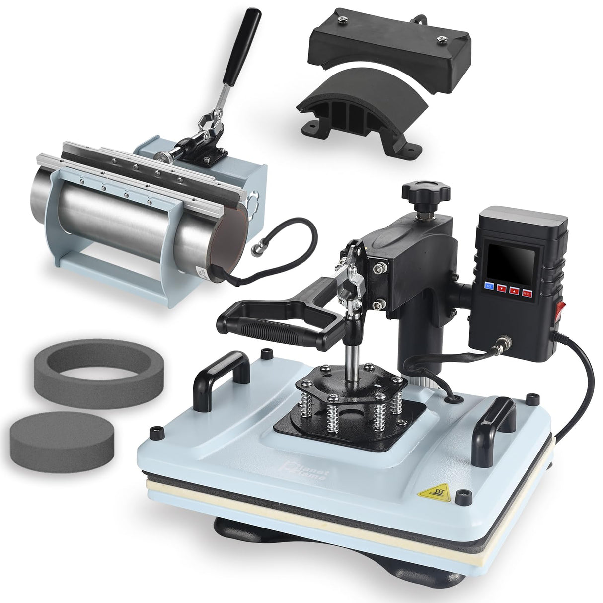 PlanetFlame Heat Press Machine 12x15 Inch, 360° Swing Away 5 in 1 Heat Transfer Machine, Multifunctional Heat Transfer Press Machine with 30OZ Tumbler Attachment for Hat/Plate/T-Shirt/Mug, Blue PlanetFlame