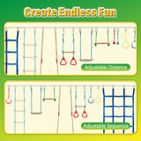 65 FT Ninja Warrior Obstacle Course for Kids, 65 FT Durable Slackline with 14 Obstacles-Swings, Monkey Bars, Arm Trainers and More, Weatherproof Outdoor Obstacle Course for Backyard,3+ Years Old FAHKNS