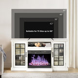 Breezestival Fireplace TV Stand with All-Sided Glass Electric Fireplace,59'' Entertainment Center with Farmhouse Glass Door Storage Cabinet, for TVs up to 65", White Breezestival