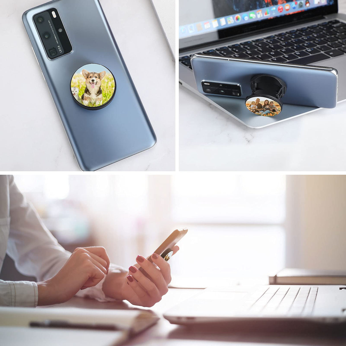 40 Pieces Blank Sublimation Phone Grip Holders Include 40 Collapsible Brackets and Sublimation Aluminum Sheets and Double-Sided Stickers DIY Expanding Finger Stand for Smartphones and Tablets (Black) Frienda