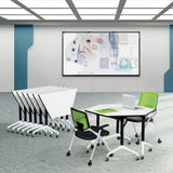 CUAOCEZ Conference Room Table Foldable Flip Top Mobile Training Table,combinable trapezoidal Conference Table Computer Desk,Metal Frame,with Modesty and Lockable Wheels Seminar Training Table (8PCS) CUAOCEZ
