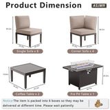 ASJMR Patio Furniture Set,15 Pieces Modern Outdoor Conversation Set w/43in Gas Fire Pit Table, Outdoor Metal Sectional Sofa with 55000 BTU Propane Fire Pit ASJMR