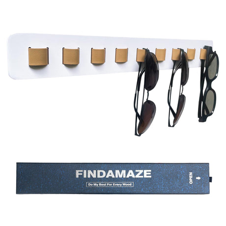 FINDAMAZE Sunglasses Organizer Wall Mounted Wood Sunglass Holder for Home Glasses Holder/Sunglasses Rack,Home Decor (White-1pcs-long) FINDAMAZE