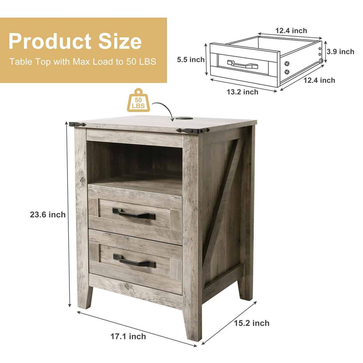 NEDYO 4PCS Farmhouse Dresser Set, Dresser and Nightstand Sets, Rustic Wooden Dresser Set. Including 6 Drawer Dresser & 4 Drawer Dresser & 2 Drawer Nightstand Set of 2 with USB. Light Rustic Oak NEDYO