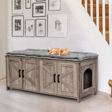 Homhedy Cat Litter Box Enclosure for 2 Cats, Litter Box Furniture Hidden with Double Room,Wooden Cat Washroom Furniture,Cat House,47.2”L x 19.7”W x 19.7”H,Greige Homhedy