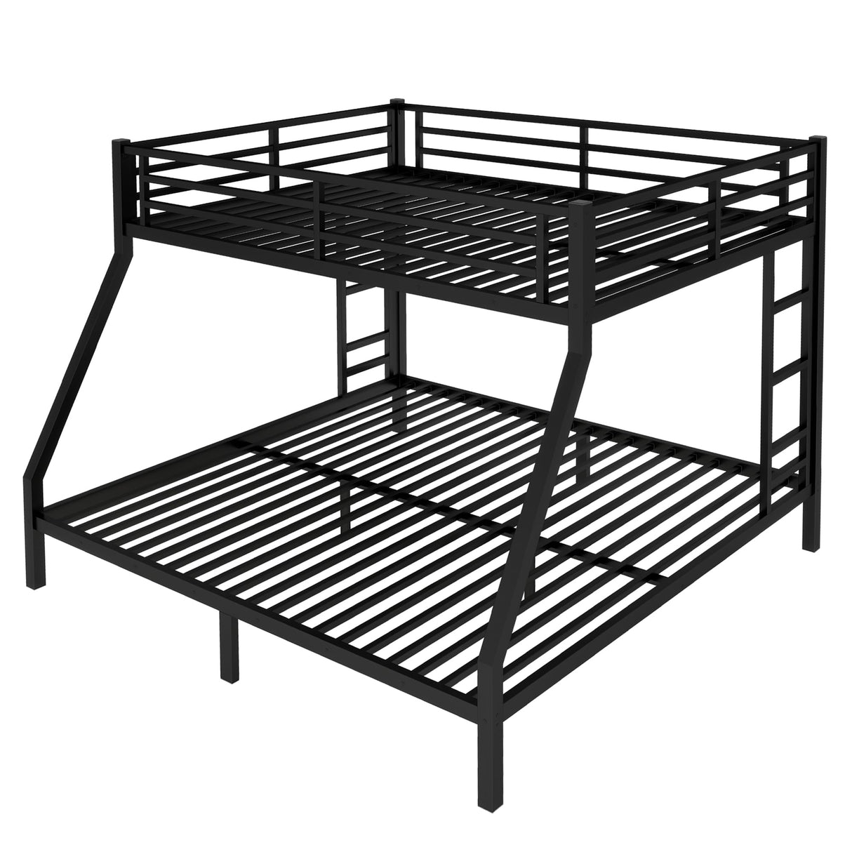 HZXINKEDZSW Metal Queen Over King Bunk Bed with 2 Side Ladder and Guardrails, Heavy Duty Metal Bunk Bed Frame with Underbed Storage Space for Teens Adults, No Box Spring Needed (Black, Queen/King) HZXINKEDZSW