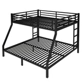 HZXINKEDZSW Metal Queen Over King Bunk Bed with 2 Side Ladder and Guardrails, Heavy Duty Metal Bunk Bed Frame with Underbed Storage Space for Teens Adults, No Box Spring Needed (Black, Queen/King) HZXINKEDZSW