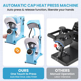 AKEYDIY Auto Hat Heat Press Machine for Caps with 3pcs Interchangeable Platens 3-in-1 Automatic Cap Press w/Knob-Style Digital Controller & Auto Open & Release, Heat Transfer Printing for Caps AKEYDIY