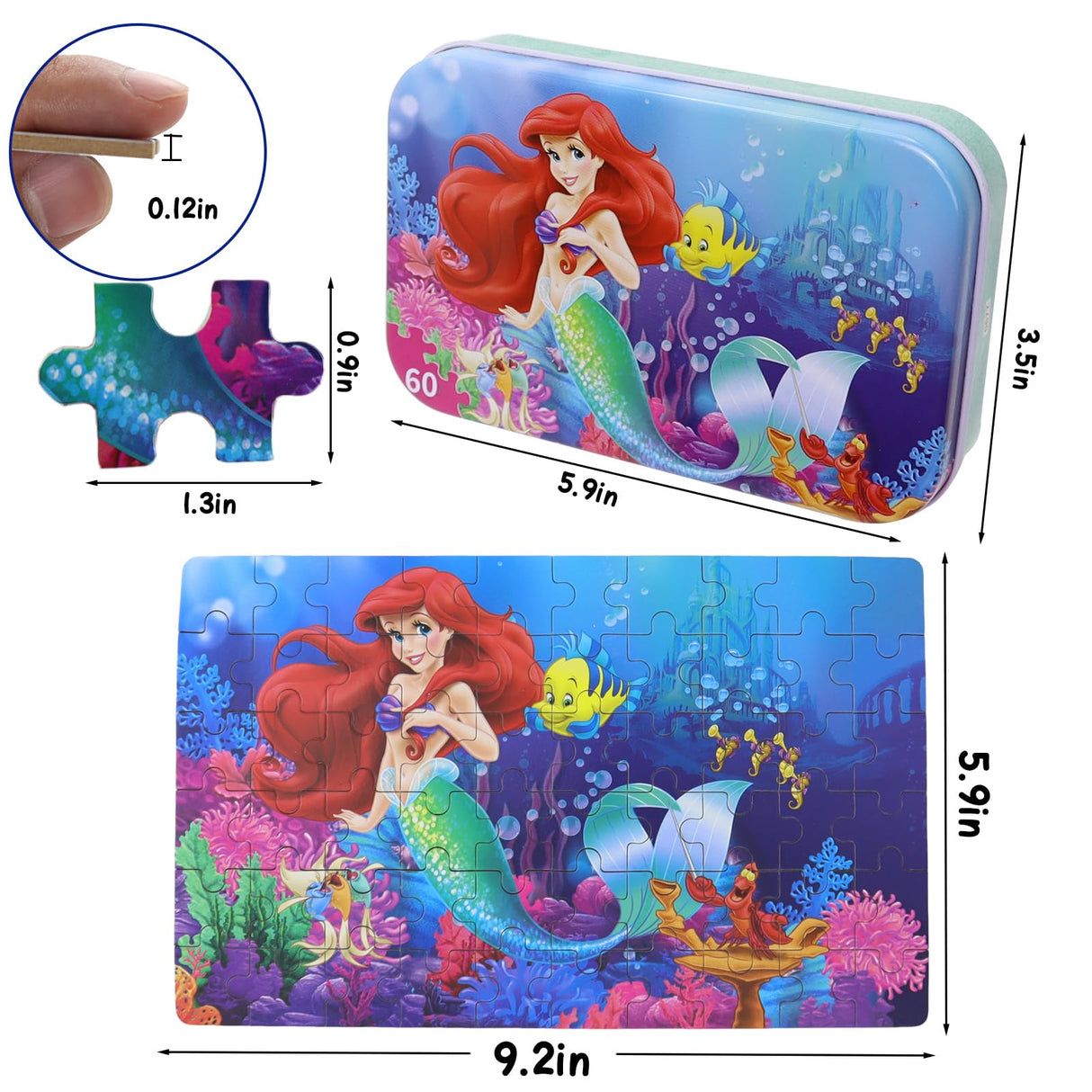 Princess Puzzles for Kids Ages 4-8 60 Pieces - Jigsaw Puzzle for Girls and Boys in Metal Box - Educational Toys for Ages 3-5 (Princess 0677) doovide