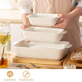YUN TAO Casserole Dishes for Oven, Porcelain Baking Dishes, Ceramic Bakeware, Rectangular Lasagna Pans Deep with Handles for Baking Cake Kitchen,Cake Dinner,3-Piece (Set of 3, White) YUN TAO
