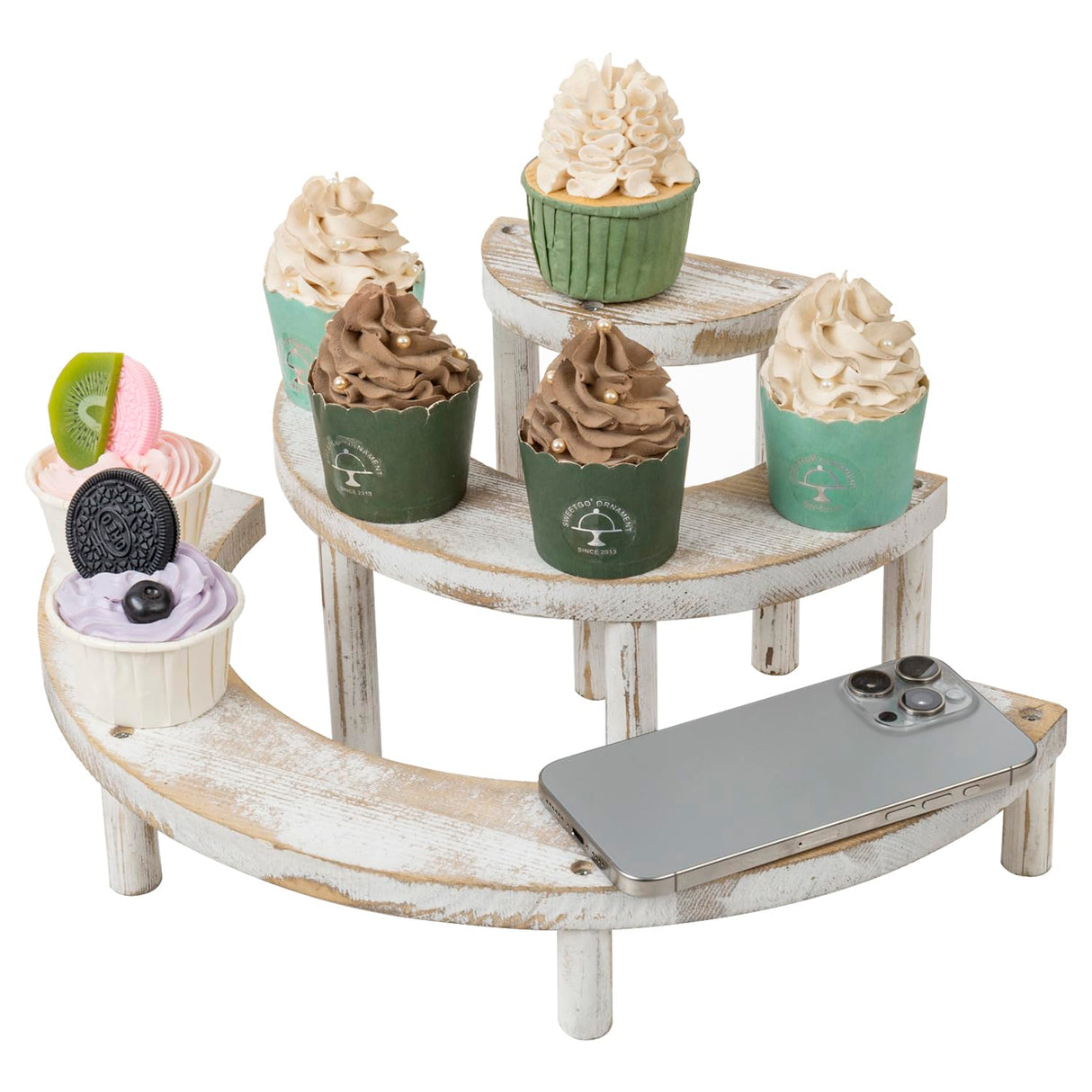 MyGift Wooden Display Stand Riser, 3 Tier Perfume and Cologne Organizer Stand, Cupcake Stand for Dessert, Spice Rack Organizer, Display Shelf for Figure,Perfume,Make up, Collections, 3-Piece Set MyGift