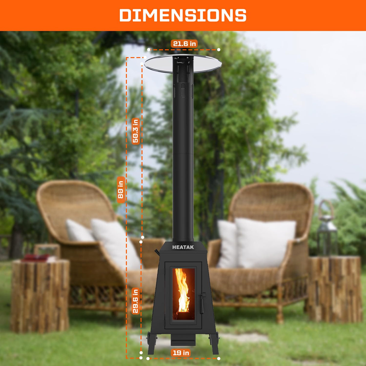 HEATAK 75,000 BTU Outdoor Patio Heaters, Wood Pellet Heater Outdoor with Wheels, Pellet Heaters for Outdoor Use, Home, Gardens & Commercial - Black HEATAK