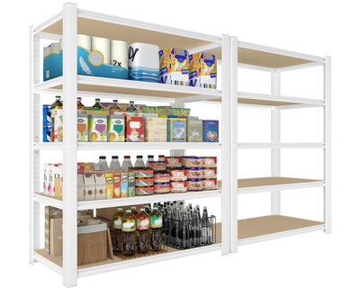 PrimeZone 28" W x 12" D x 59" H Closet Storage Shelves - 5 Tier White Metal Connector Shelving, Adjustable Heavy Duty Garage Shelves, Utility Rack Organizer Shelf for Kitchen Pantry Closet, 2 PCS