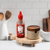 POVTOKA Wood Pedestal Stand, Farmhouse Wood Riser for Bathroom Kitchen Counter, Rustic Wooden Soap Tray for Bottles Candles Plant Display (Natural) POVTOKA