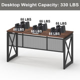 BON AUGURE 60 Inch Computer Desk for Home Office, Industrial Metal Wood Desk, Farmhouse Large Writing Desk, Modern Sturdy Gaming Desk (Rustic Oak) BON AUGURE