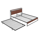 Bellemave Queen Metal Bed Frame with Trundle, USB Ports, Storage Headboard & 13 Slats, Black, No Box Spring Needed Bellemave