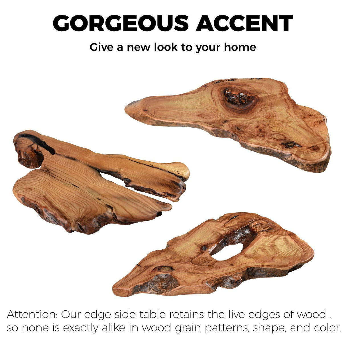 Nalvyue Natural Wood Coffee Table, Live Edge Coffee Table for Living Room, Unique Desktop Nalvyue