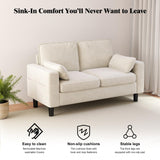 kinbor Small Couches for Small Spaces - Creamy White Modern Loveseat Sofa with Magazine Pockets & Detachable Cover, Durable Foam Couch for Living Room, Office, Salon kinbor
