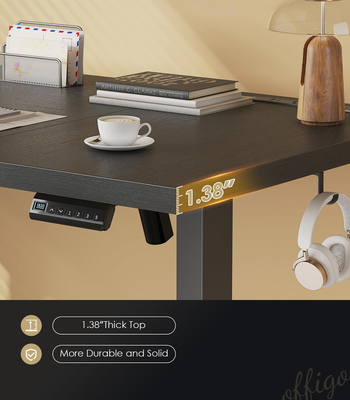 OffiGo Electric Standing Desk with 3-Piece Board, 79 Inch Height Adjustable Large Desk with Power Outlets, Sit Stand Table, Writing Computer Desk for Home, Office, Workstation, Black OffiGo