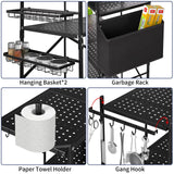 DTUQYX Rolling Kitchen Cart with Baskets: 3-Tier Microwave Stand Carts with Wheels, Kitchen Storage Rack, Foldable Outdoor Grill Cart, Utility Cart, Kitchen Island Serving Cart for Home,Camping DTUQYX