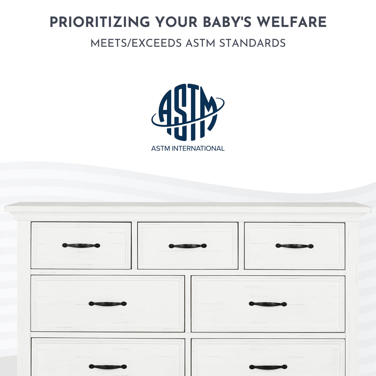 Evolur Belmar Double Dresser in Weathered White, Comes Assembled, Included Anti-Tip Kit, Seven Spacious Drawers, Dresser For Nursery, Bedroom, Wooden Nursery Furniture Evolur