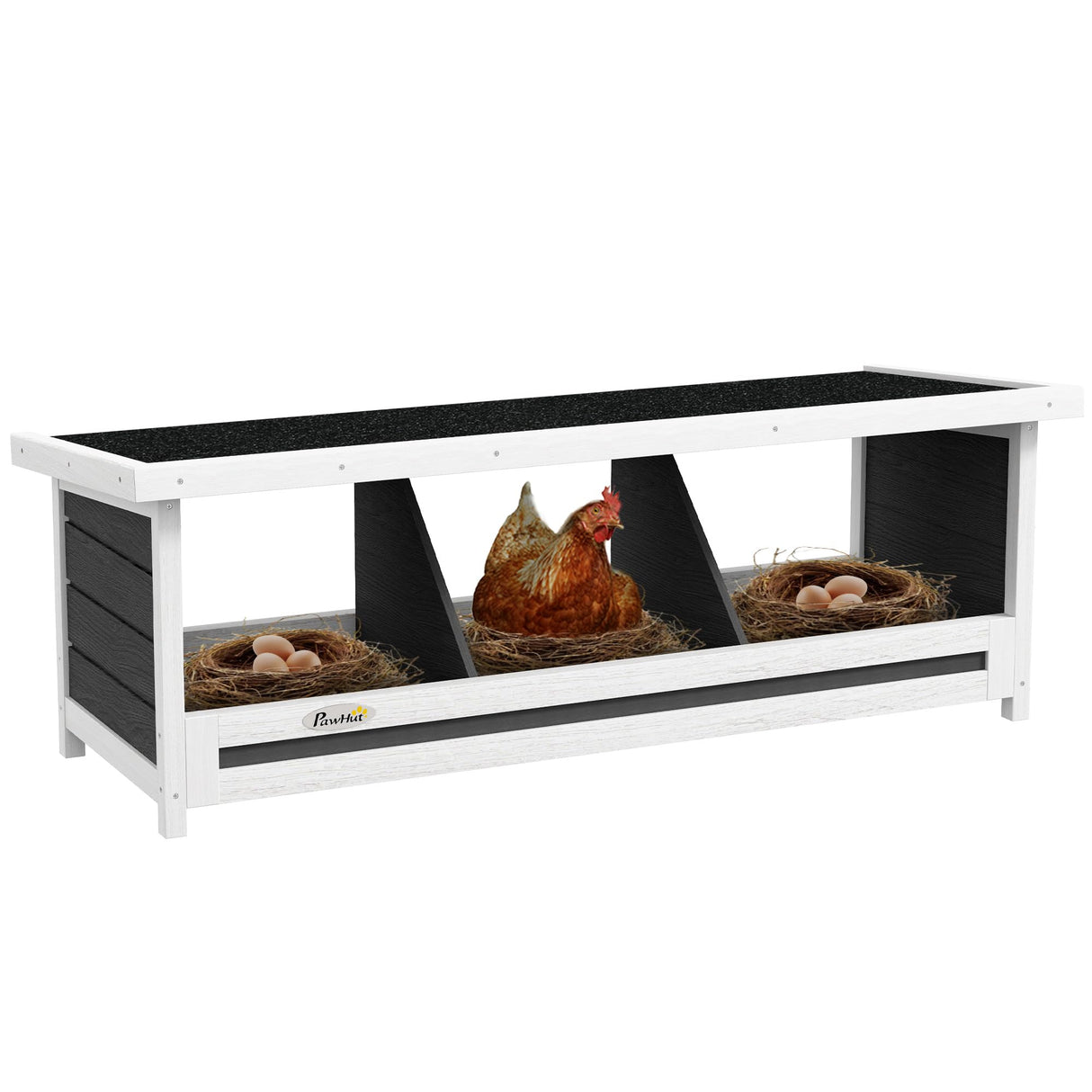 PawHut Wood Chicken Nesting Box, 3 Hole Chicken Boxes for Laying Eggs, Chicken Coop Nesting Box with Asphalt Roof for Indoor or Outdoor, Fits Up to 3 Hens, Gray PawHut