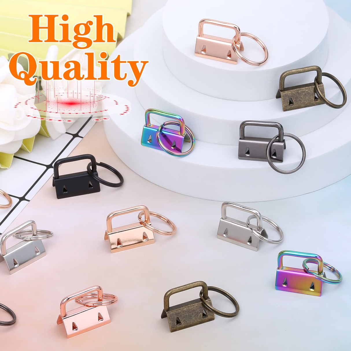 Key Fob Hardware, modacraft 42PCS 1 Inch 7 Colors Keychain Hardware Set Key Fob Hardware for Wristlet Keychain, Key Lanyard and Key Chain Making Hardware Supplies Modacraft