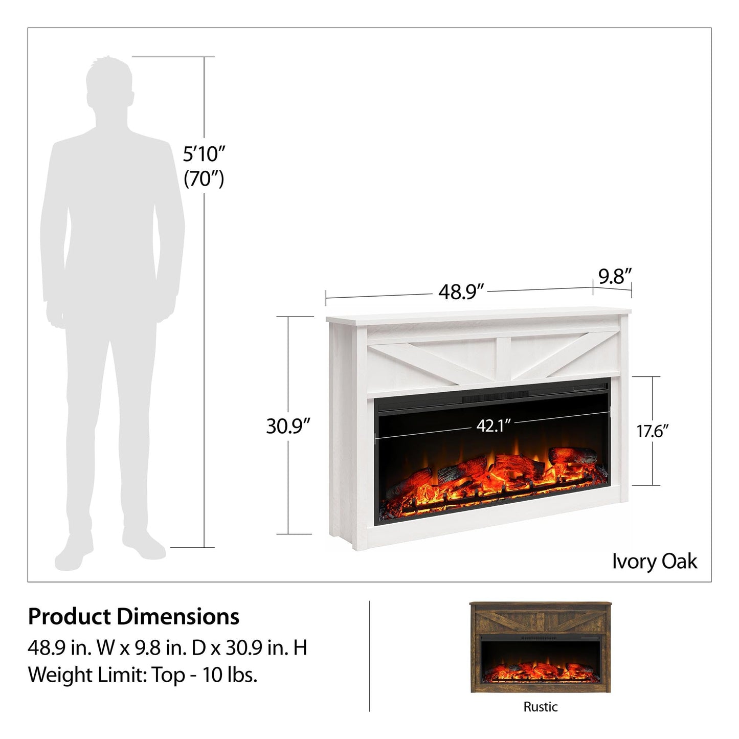 Ameriwood Home Farmington Wide Modern Farmhouse Mantel with Electric Fireplace, 49", Century Barn Pine