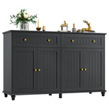 finetones Buffet Cabinet with Storage, 55.1” Large Sideboard Buffet Cabinet, Black Kitchen Cabinet Display Cabinet with 2 Drawers and 4 Doors, Wood Coffee Bar Cabinet for Kitchen Dining Room finetones