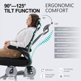 TUKAKA Ergonomic Office Chair,Ultra Thick Office Desk Chair with Adjustable Lumbar Support and Headrest,Spring Cushion,Rocking Function,Flip-up arms,Mesh Computer Chair for Home Office,White TUKAKA