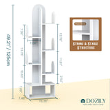 DOZILY Cactus Tree Bookshelf, 5-Tier Wood 50" Tall Book Storage Rack for CDs/Movies/Books, Small Space-Saving Organizer Shelves for Living Room, Bedroom, Home Office (White) DOZILY
