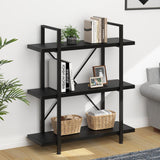 HSH Industrial-Style 3-Tier Black Oak Bookshelf with Metal Frame for Modern Storage HSH